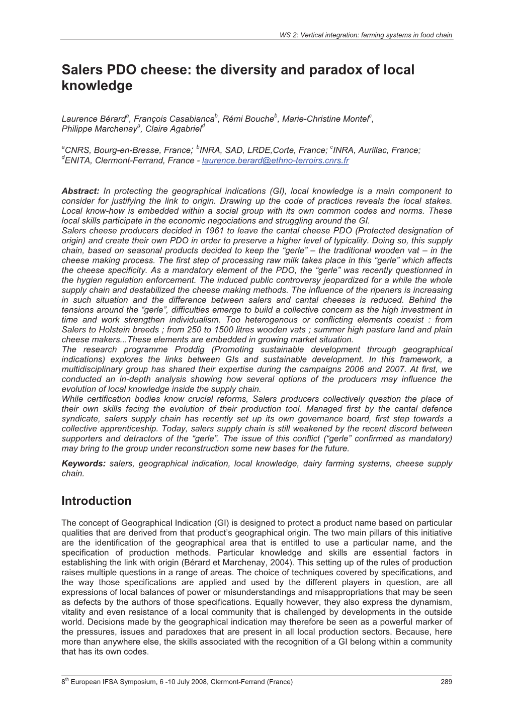 Salers PDO Cheese: the Diversity and Paradox of Local Knowledge