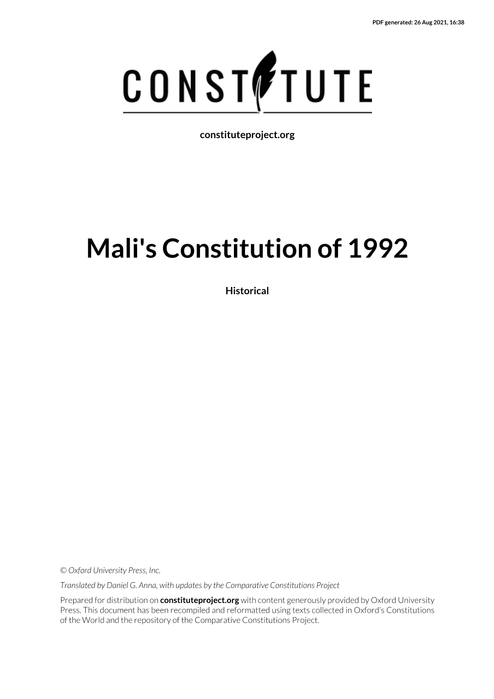 Mali's Constitution of 1992