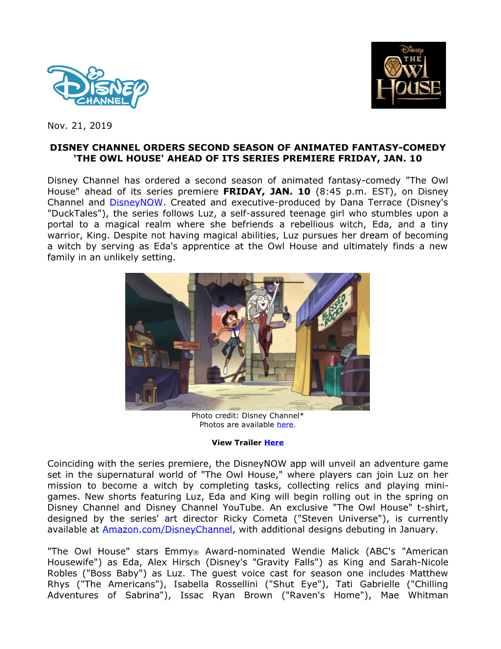 Nov. 21, 2019 DISNEY CHANNEL ORDERS SECOND SEASON OF