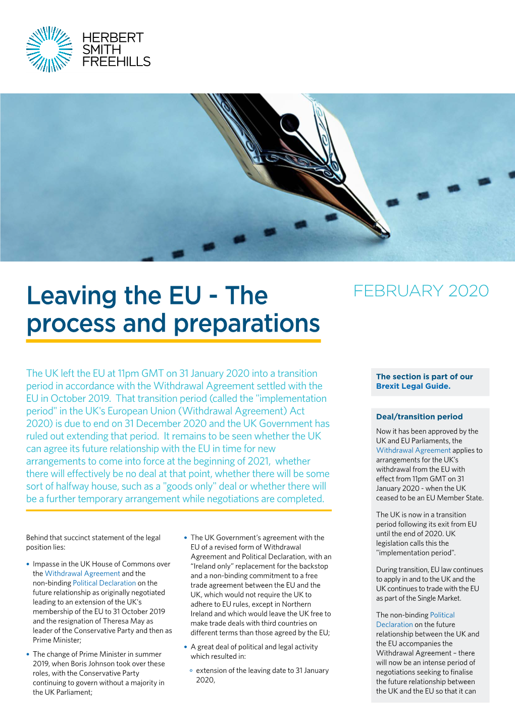 Leaving the EU - the FEBRUARY 2020 Process and Preparations