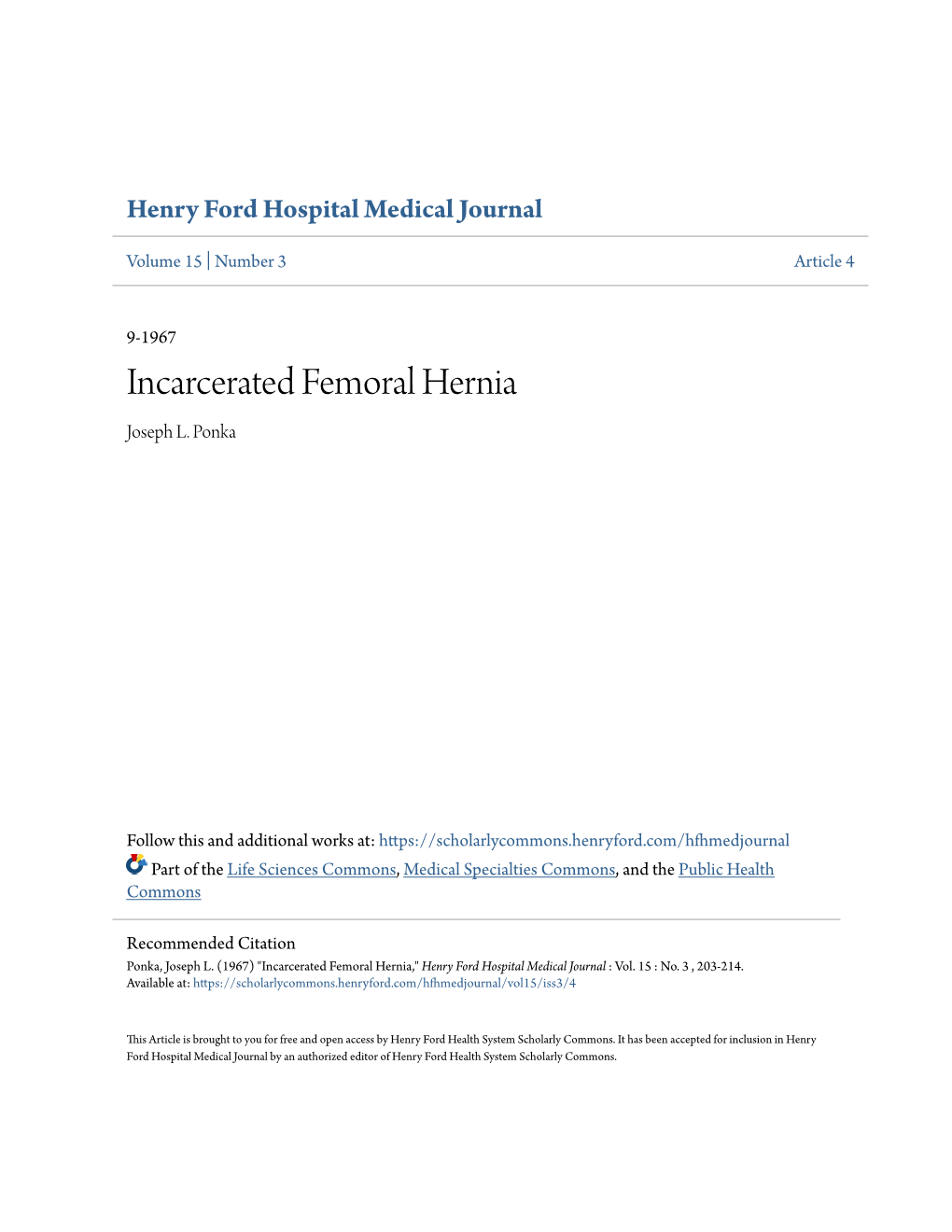 Incarcerated Femoral Hernia Joseph L