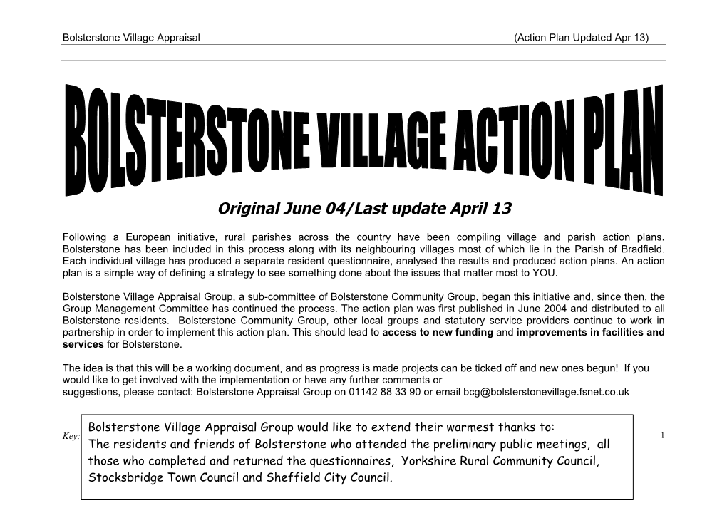 Bolsterstone Village Action Plan (April 2013)