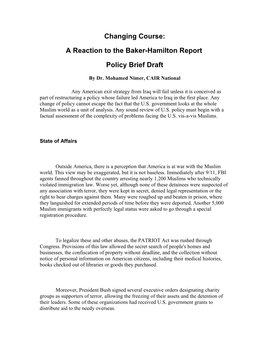A Reaction to the Baker-Hamilton Report