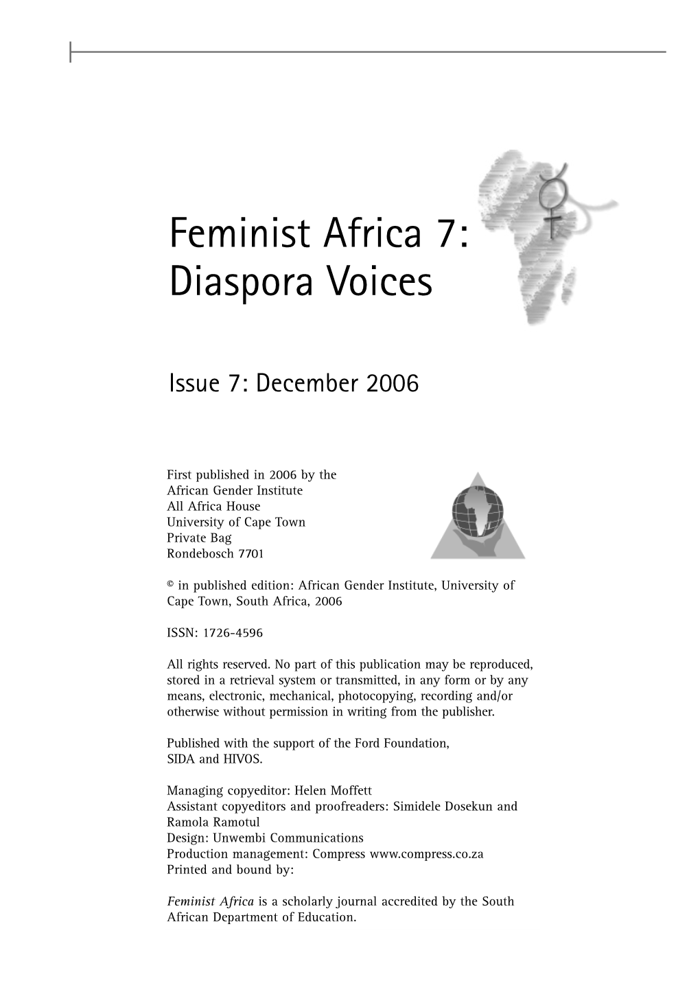 Feminist Africa 7: Diaspora Voices