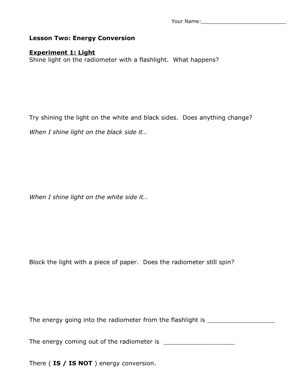 Lesson Two: Energy Conversion