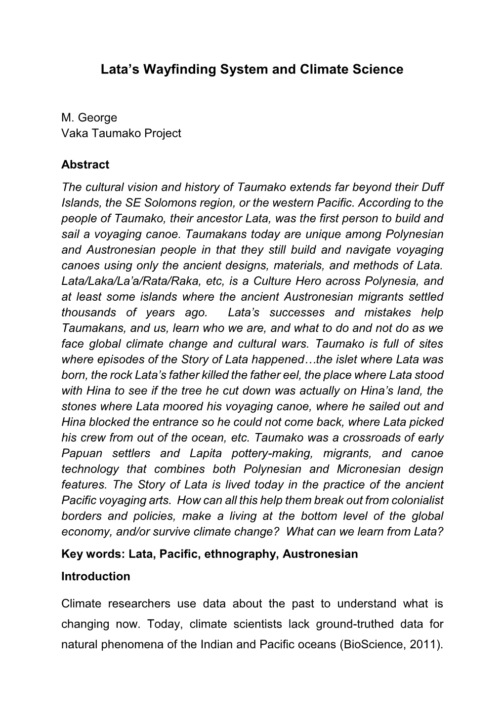 Lata's Wayfinding System and Climate Science