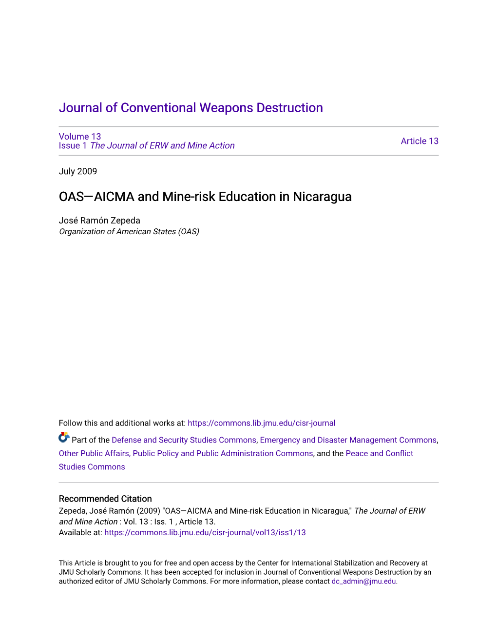OAS—AICMA and Mine-Risk Education in Nicaragua