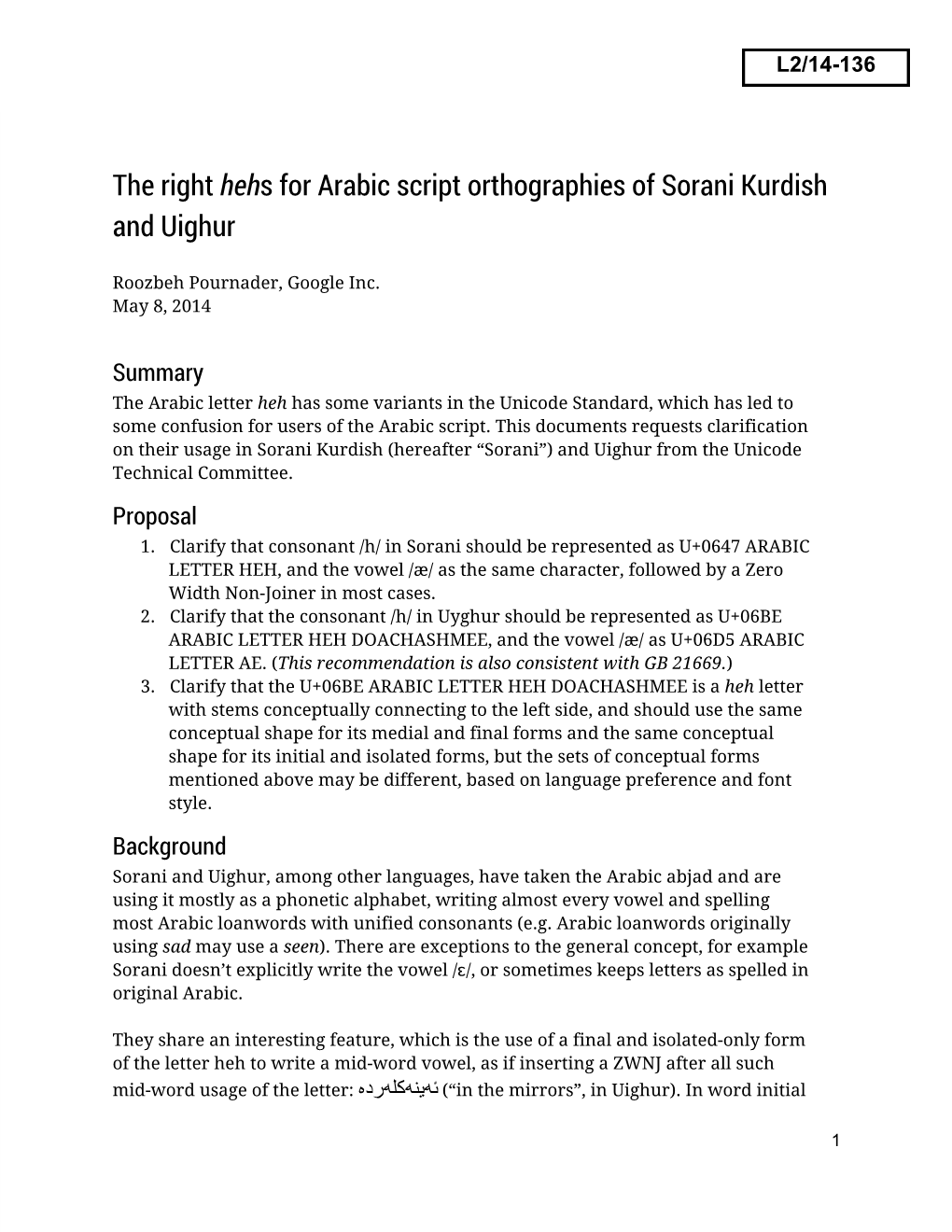 The Right Hehs for Arabic Script Orthographies of Sorani Kurdish and Uighur