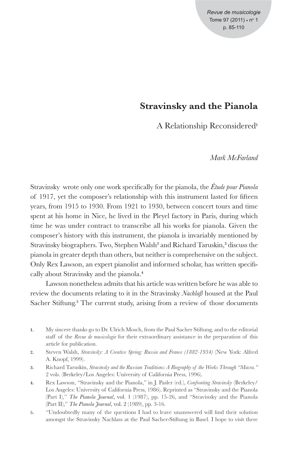 Stravinsky and the Pianola