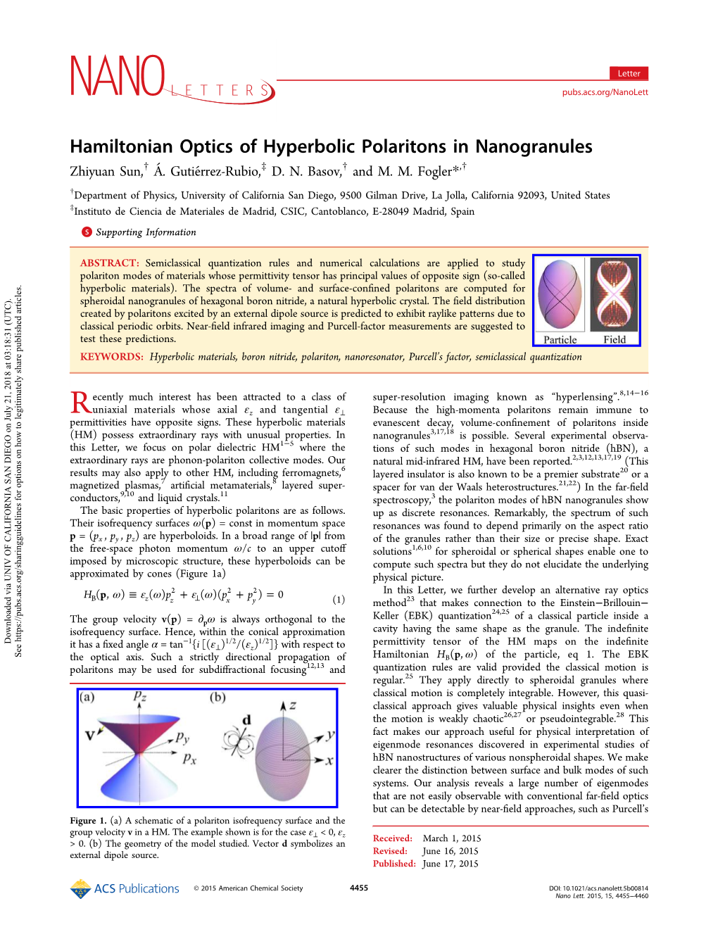 Hamiltonian Optics of Hyperbolic Polaritons in Nanogranules † ‡ † † Zhiyuan Sun, Á