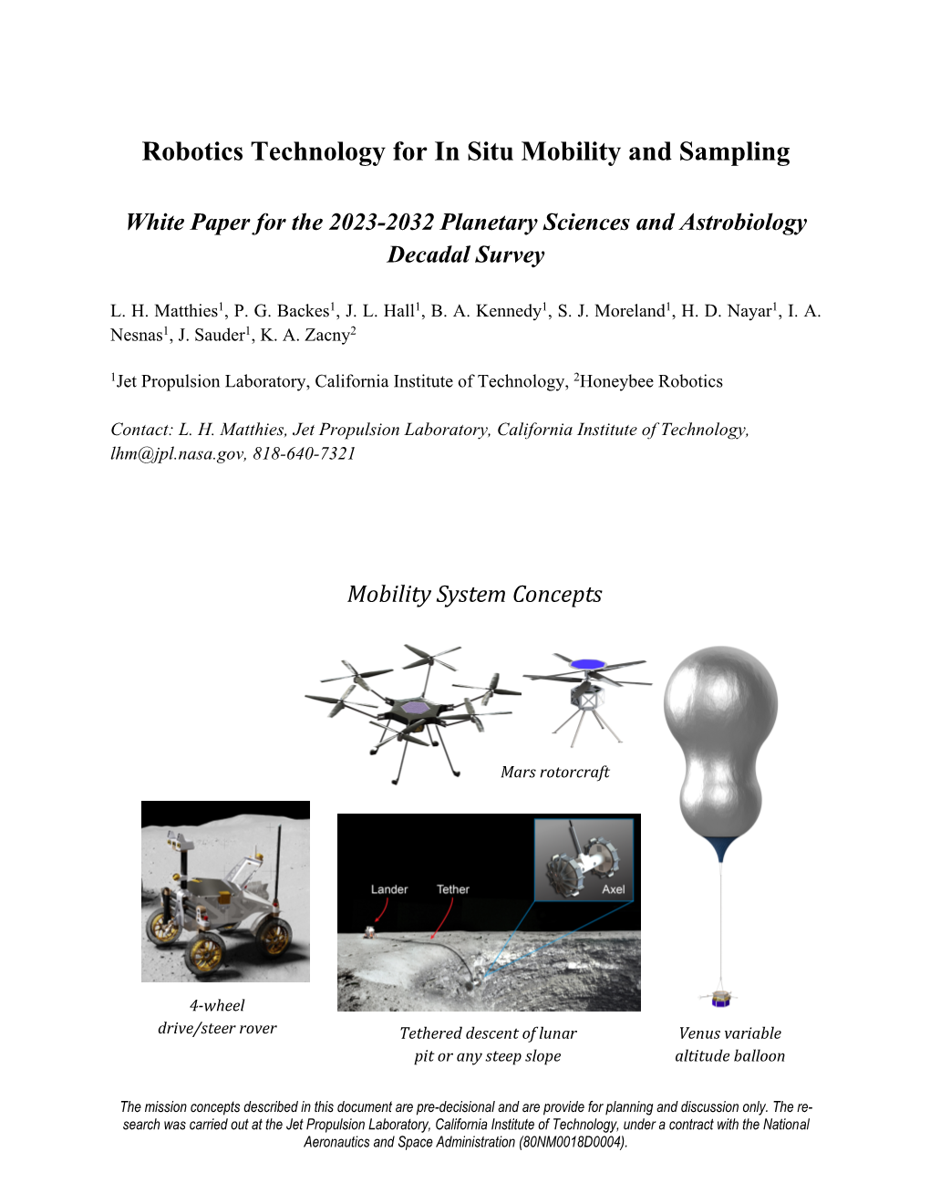 Robotics Technology for in Situ Mobility and Sampling