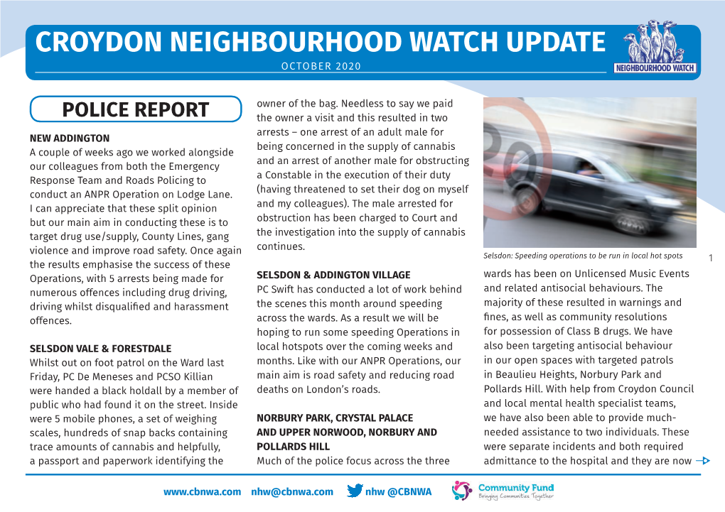 Croydon Neighbourhood Watch Update October 2020