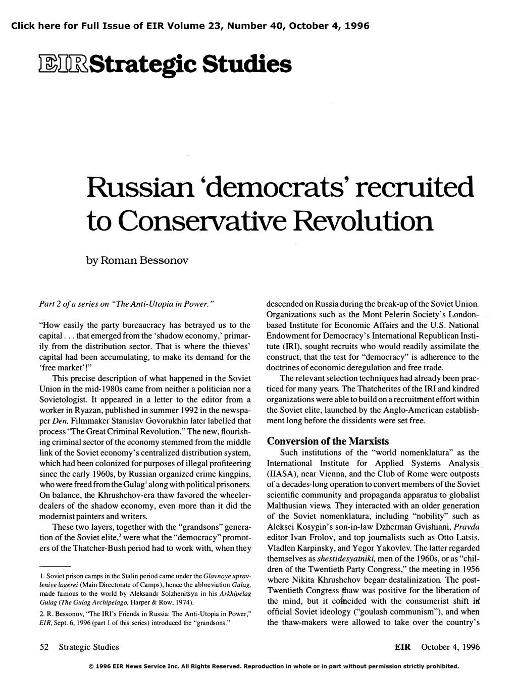 Russian 'Democrats' Recruited to Conservative Revolution