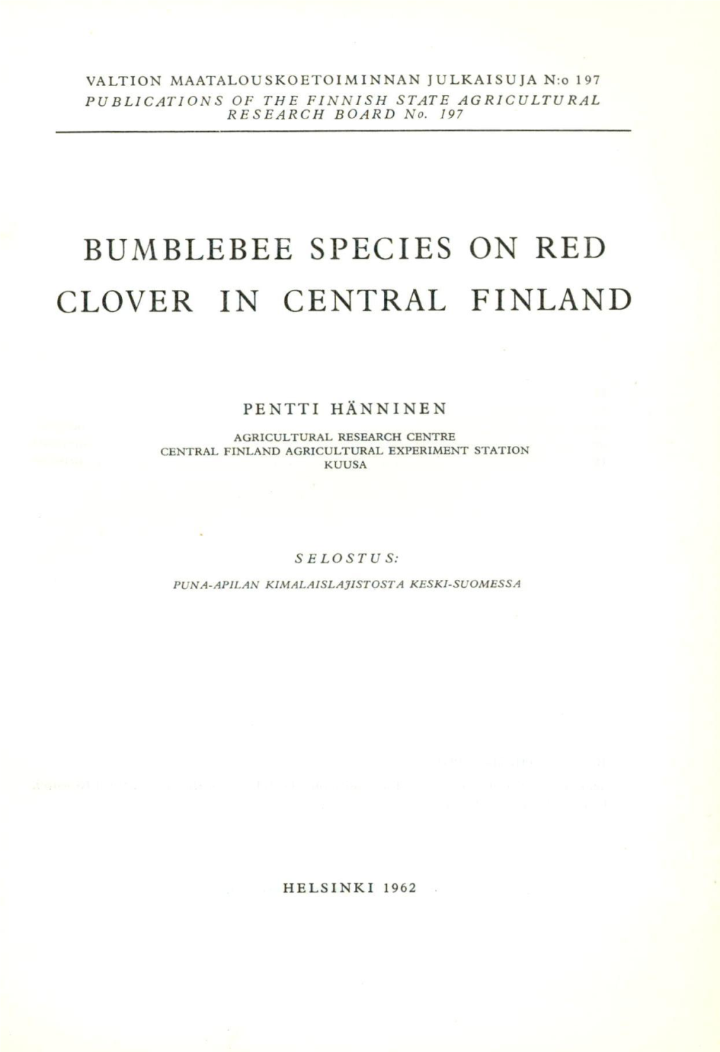 Bumblebee Species on Red Clover in Central Finland