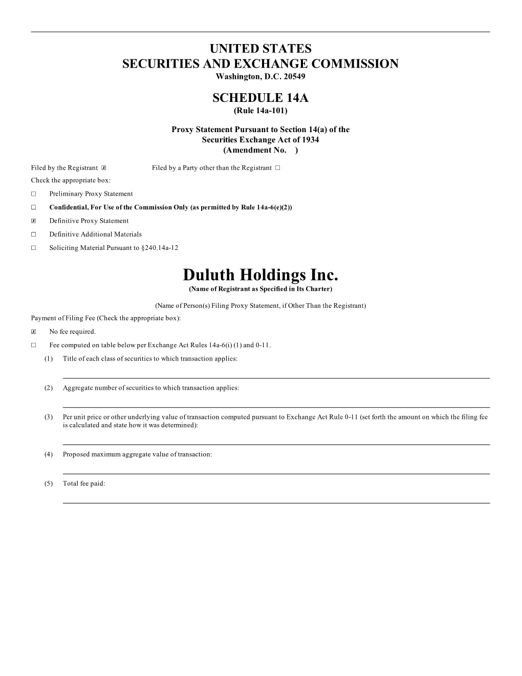 Duluth Holdings Inc. (Name of Registrant As Specified in Its Charter)