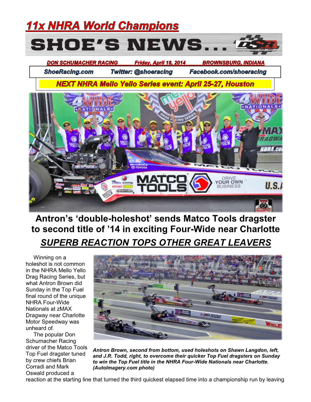 Antron's 'Double-Holeshot' Sends Matco Tools Dragster to Second Title Of