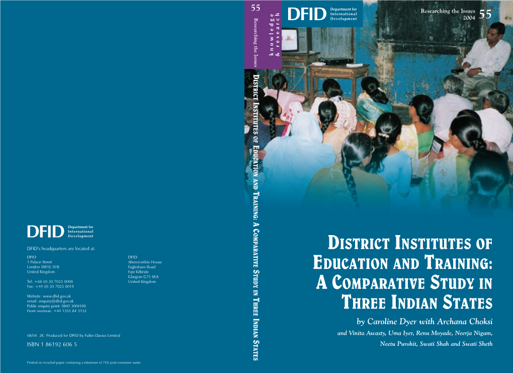 District Institutes of Education and Training: a Comparative Study in Three Indian States