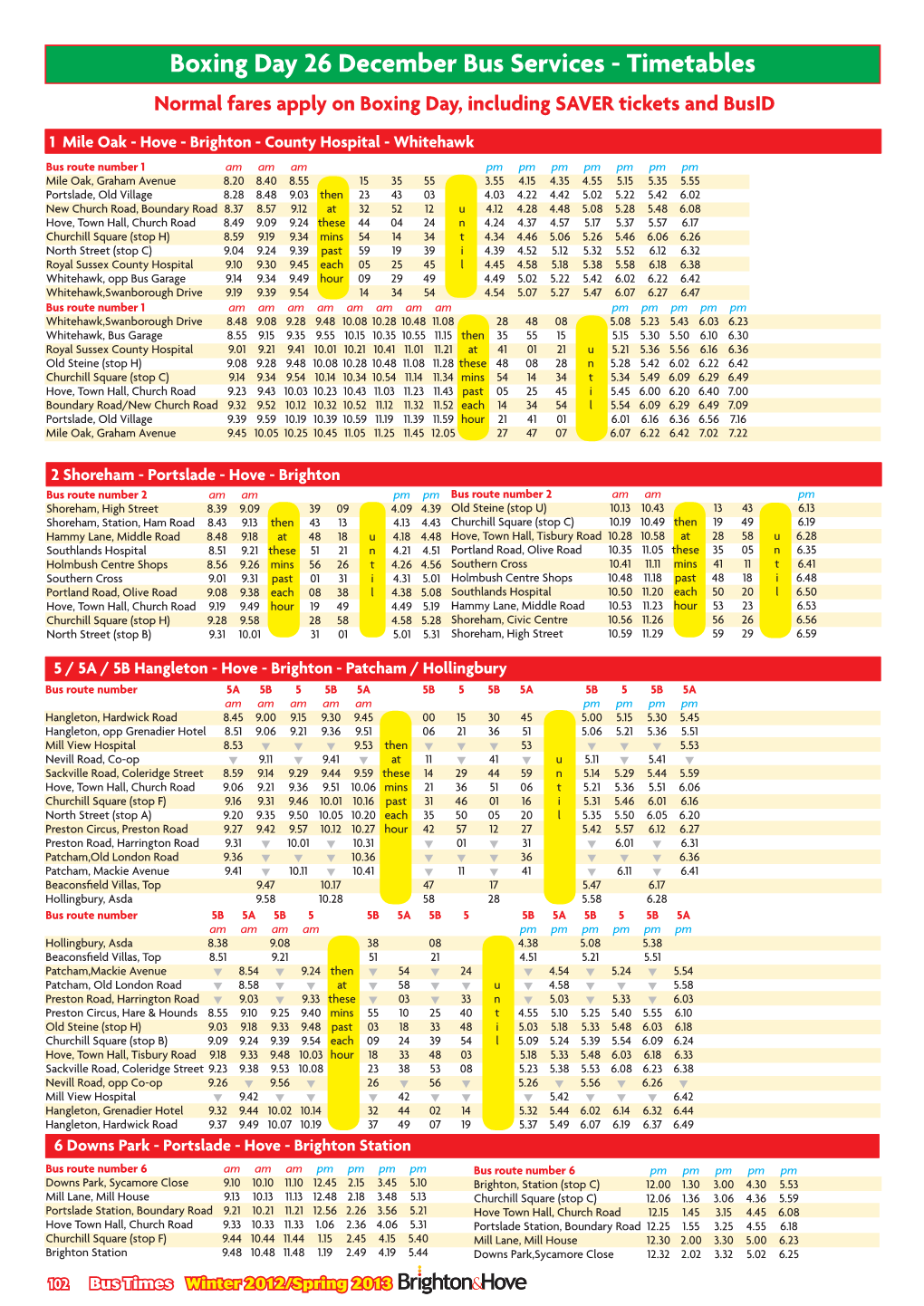 Boxing Day 26 December Bus Services - Timetables Normal Fares Apply on Boxing Day, Including SAVER Tickets and Busid