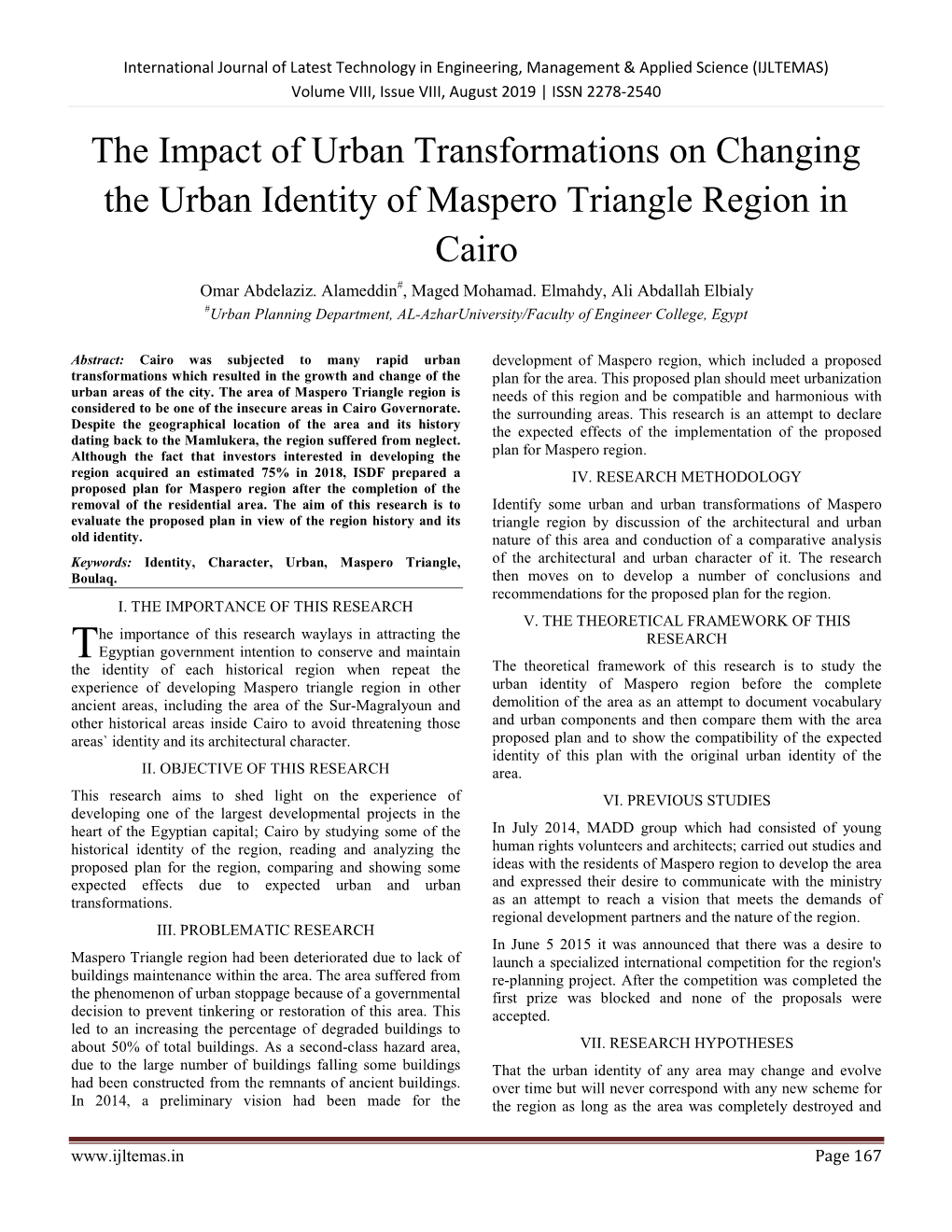 The Impact of Urban Transformations on Changing the Urban Identity of Maspero Triangle Region in Cairo Omar Abdelaziz