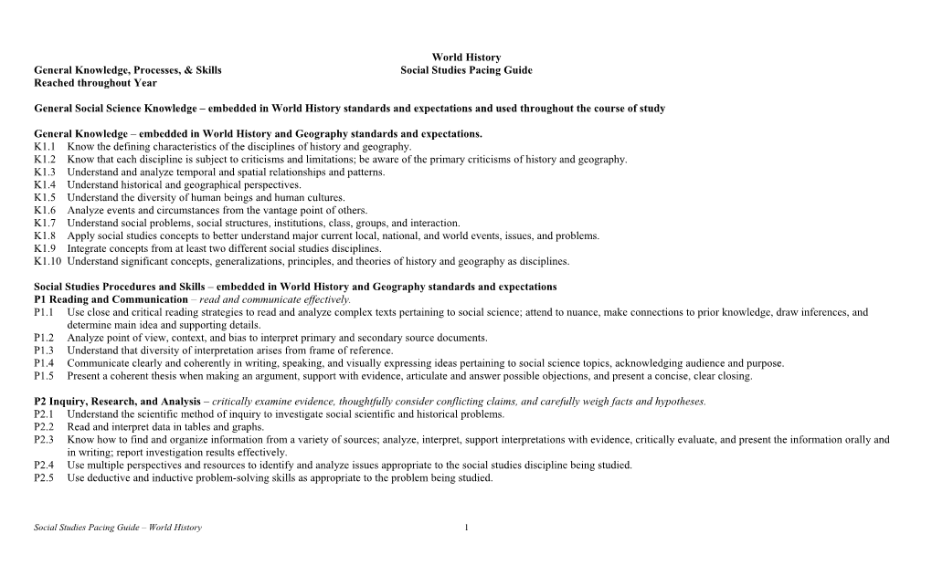 Social Studies Pacing Guide