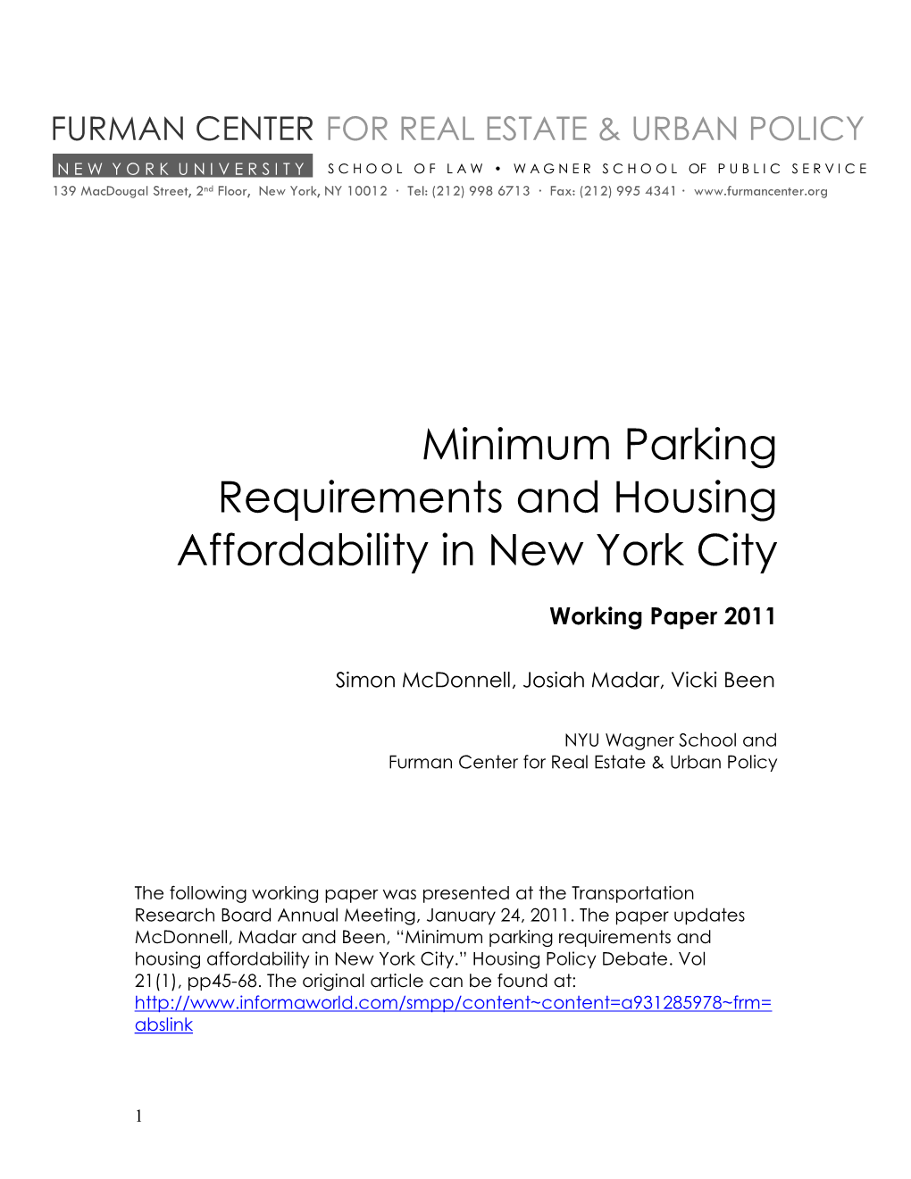 To Provide a Minimum Number of Accompanying Off-Street Parking Spaces