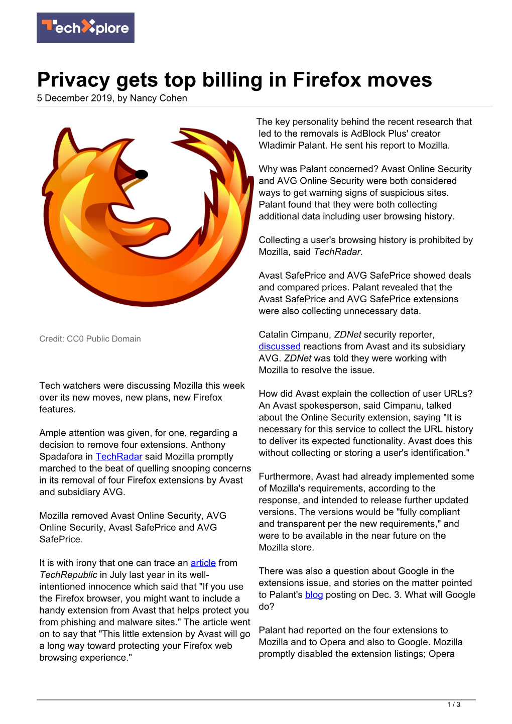 Privacy Gets Top Billing in Firefox Moves 5 December 2019, by Nancy Cohen