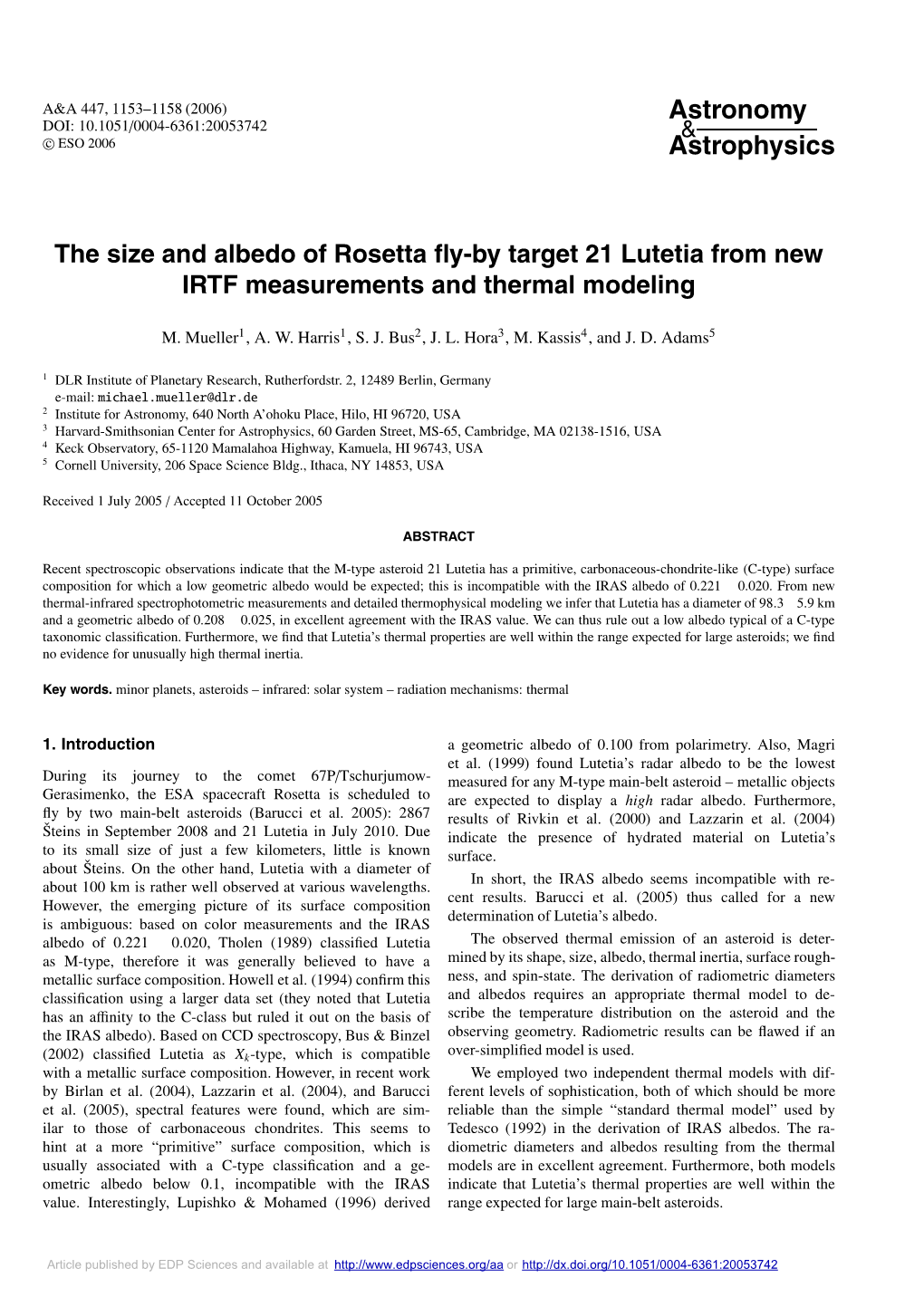 The Size and Albedo of Rosetta Fly-By Target 21 Lutetia from New IRTF