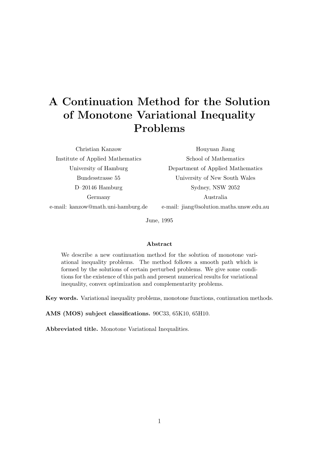 A Continuation Method for the Solution of Monotone Variational Inequality Problems