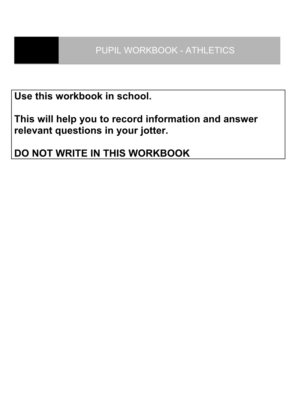 Pupil Workbook - Athletics