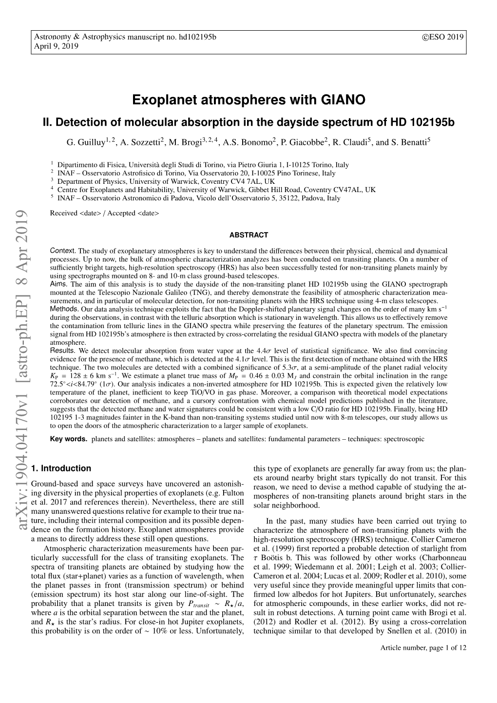 Exoplanet Atmospheres with GIANO II. Detection of Molecular Absorption in the Dayside Spectrum of HD 102195B