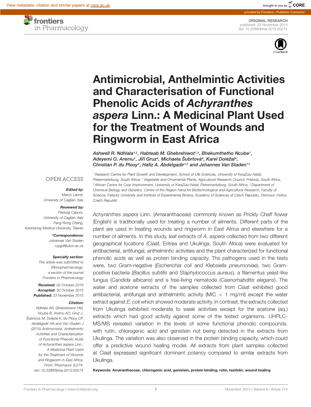 A Medicinal Plant Used for the Treatment of Wounds and Ringworm in East Africa