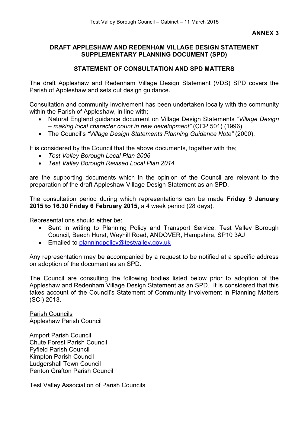 Annex 3 Draft Appleshaw and Redenham Village Design Statement Supplementary Planning Document