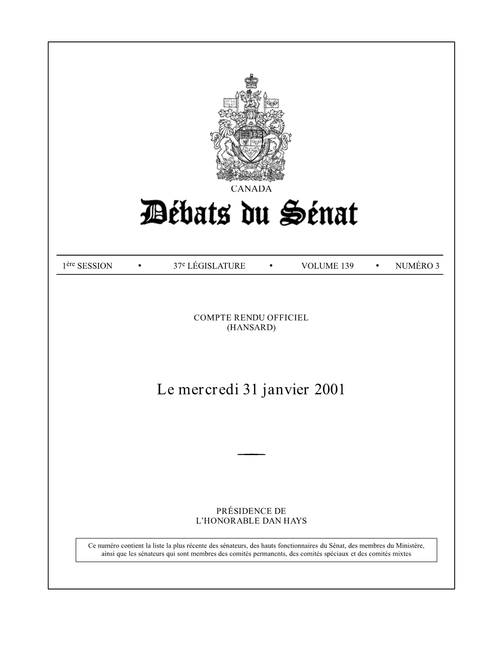 Le Mercredi 31 Janvier 2001