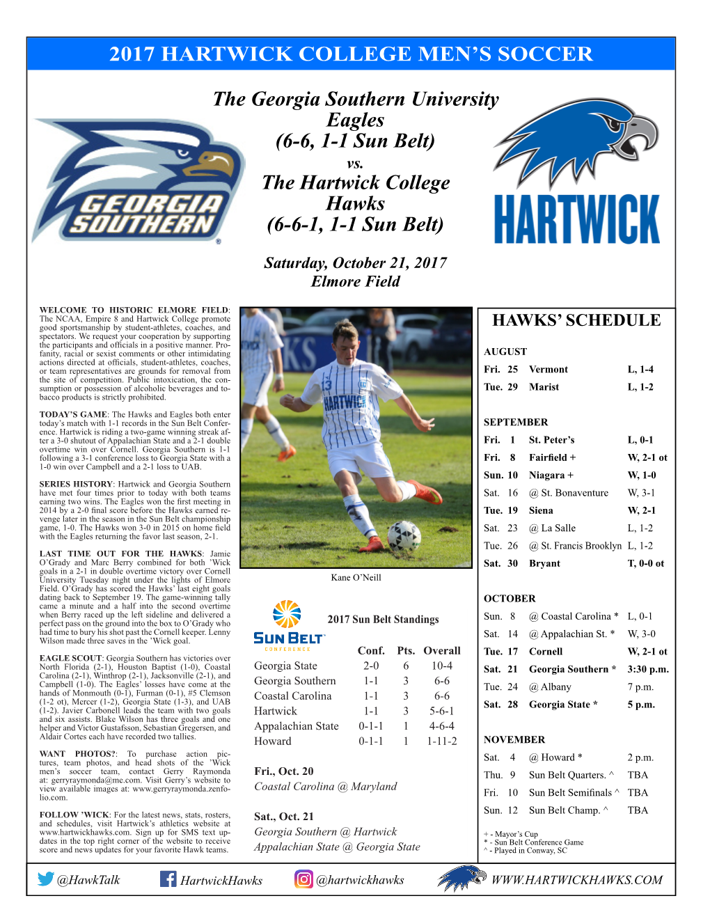 The Hartwick College Hawks (6-6-1, 1-1 Sun Belt)