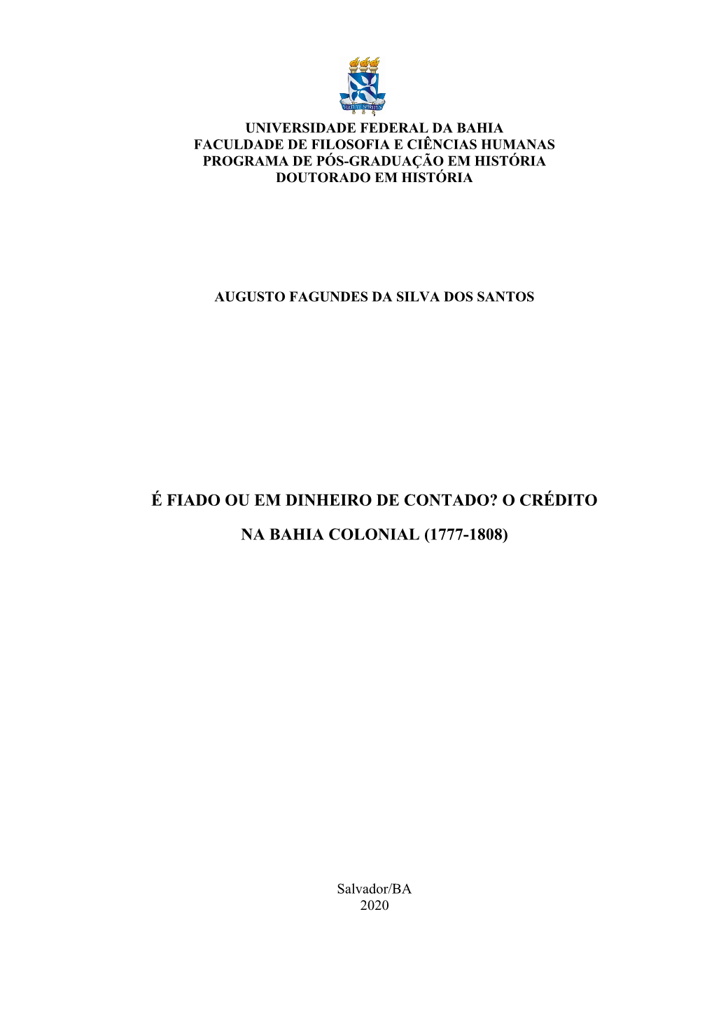 O Crédito Na Bahia Colonial (1777-1808)