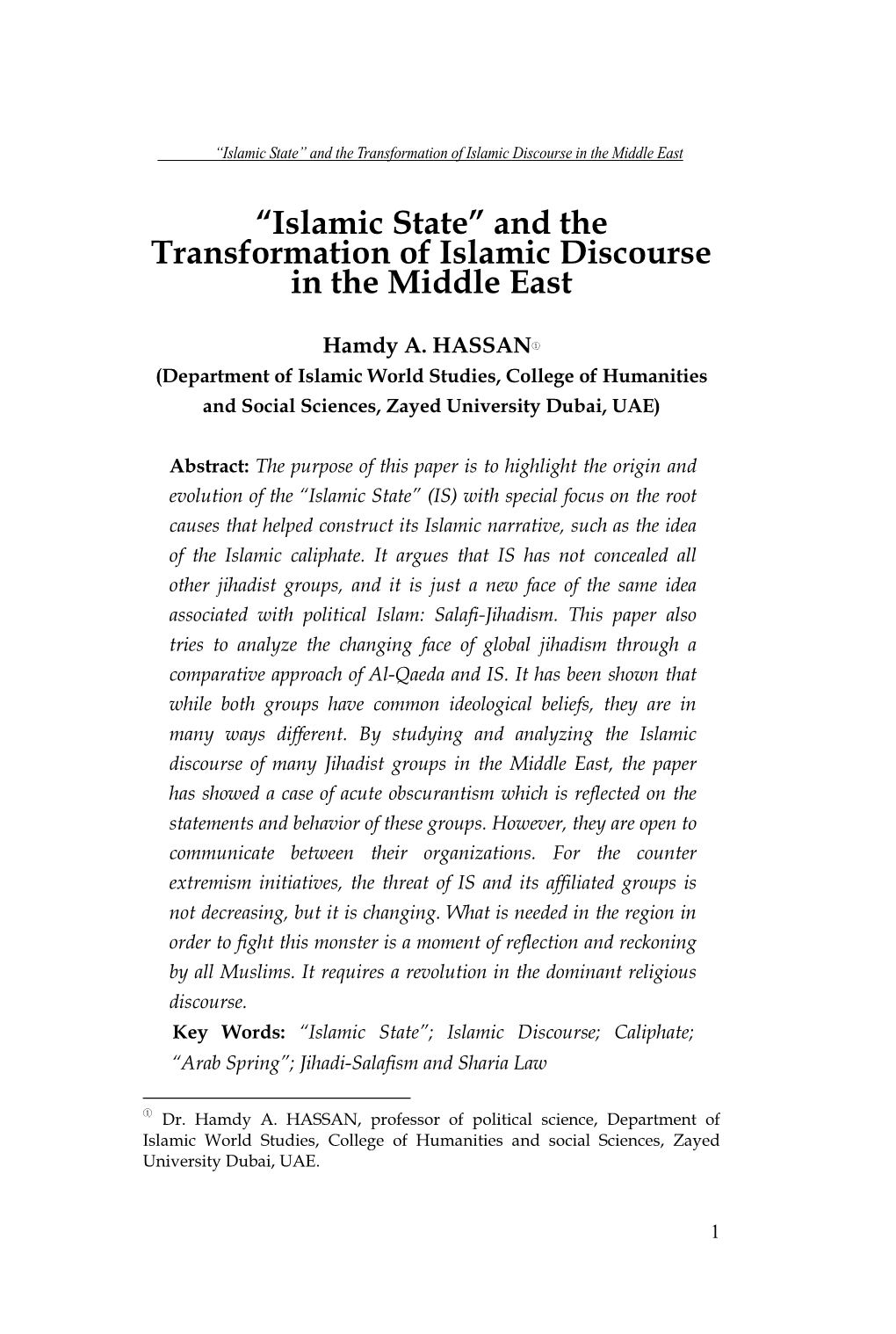 Islamic State” and the Transformation of Islamic Discourse in the Middle East