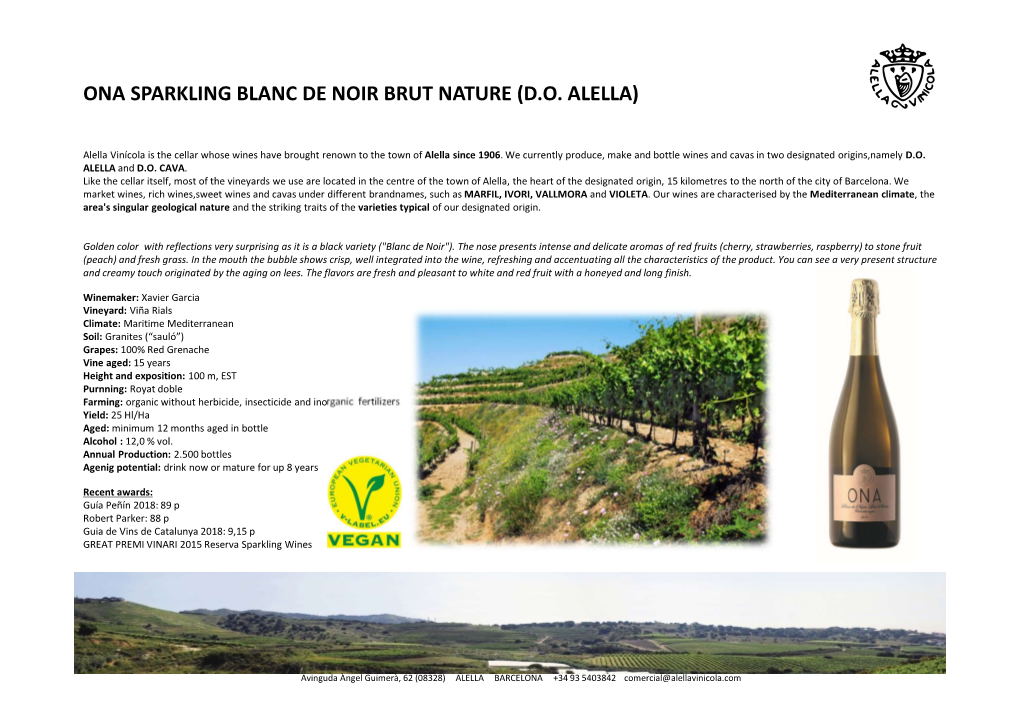 Ona Sparkling Blanc De Noir Brut Nature (D.O. Alella)