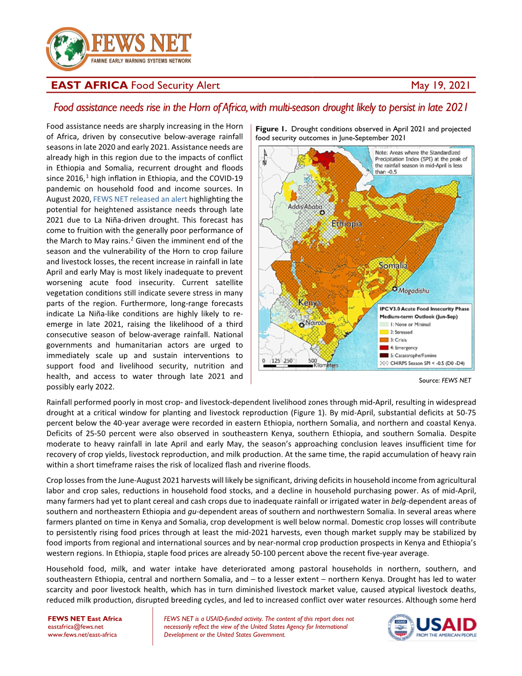 East Africa Food Security Alert, May 2021