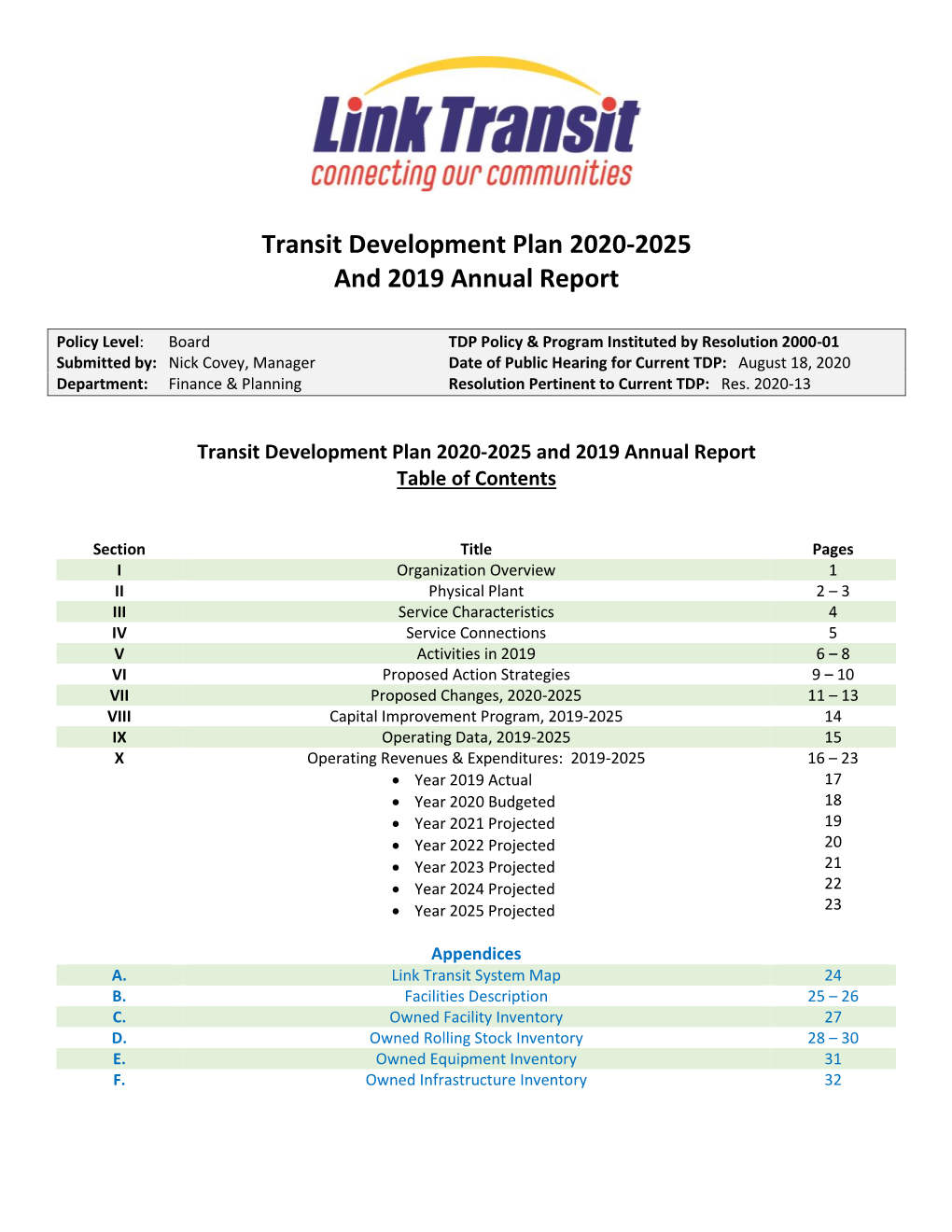 Transit Development Plan 2020-2025 and 2019 Annual Report