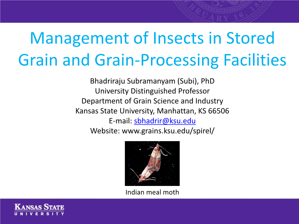 Management of Insects in Stored Grain and Grain-Processing Facilities