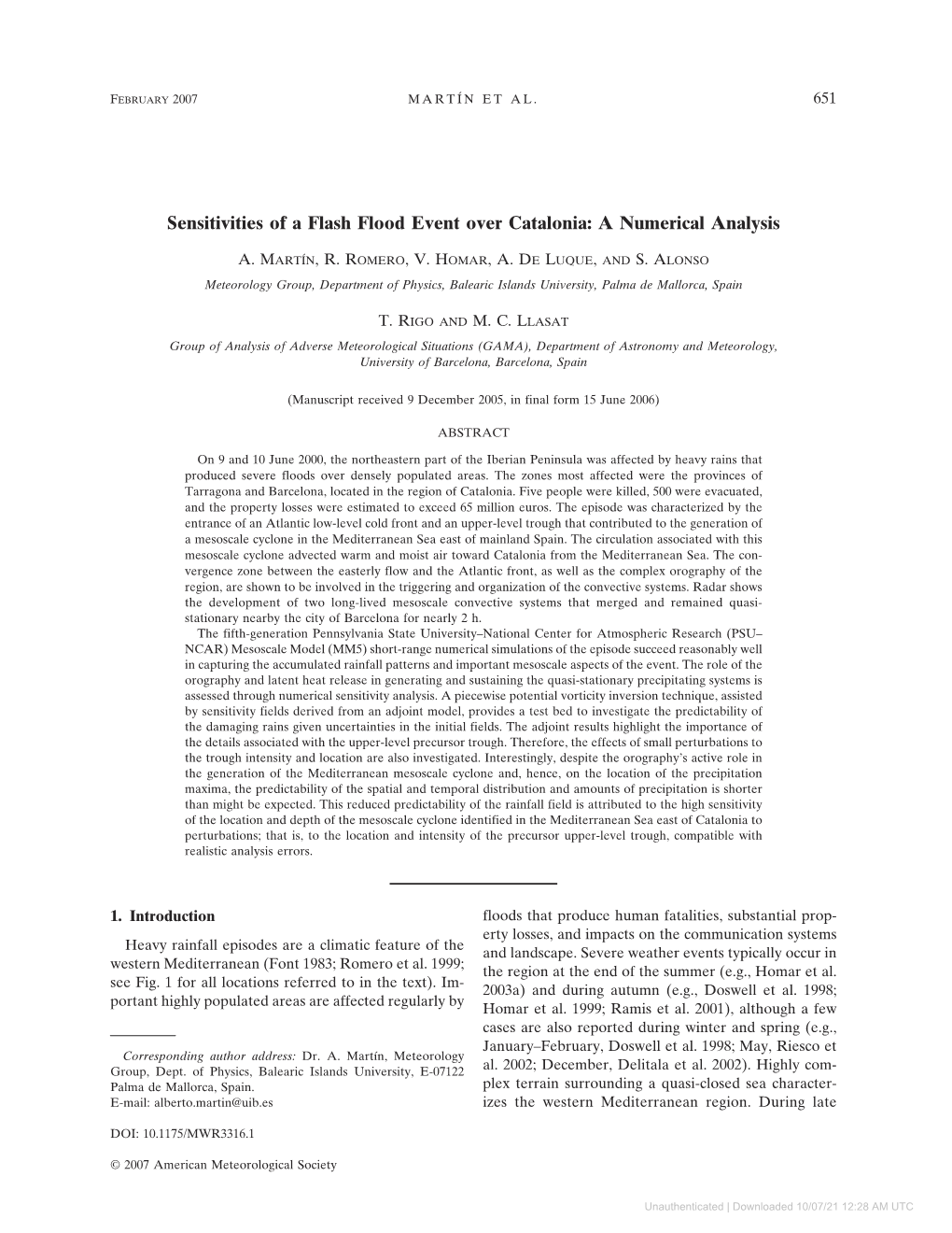 Sensitivities of a Flash Flood Event Over Catalonia: a Numerical Analysis