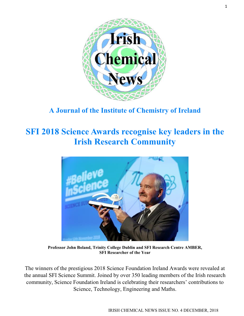 SFI 2018 Science Awards Recognise Key Leaders in the Irish Research Community