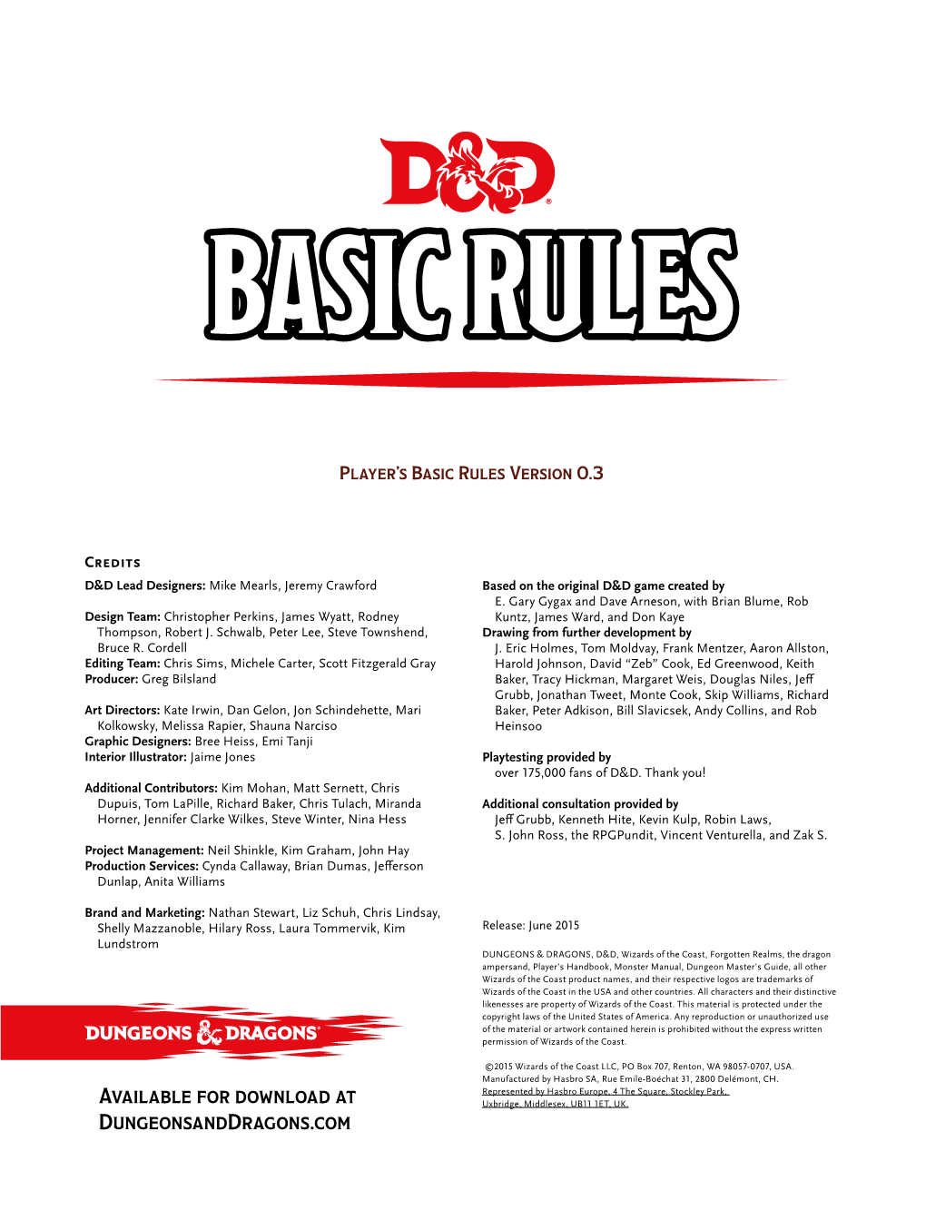 Player's Basic Rules Version