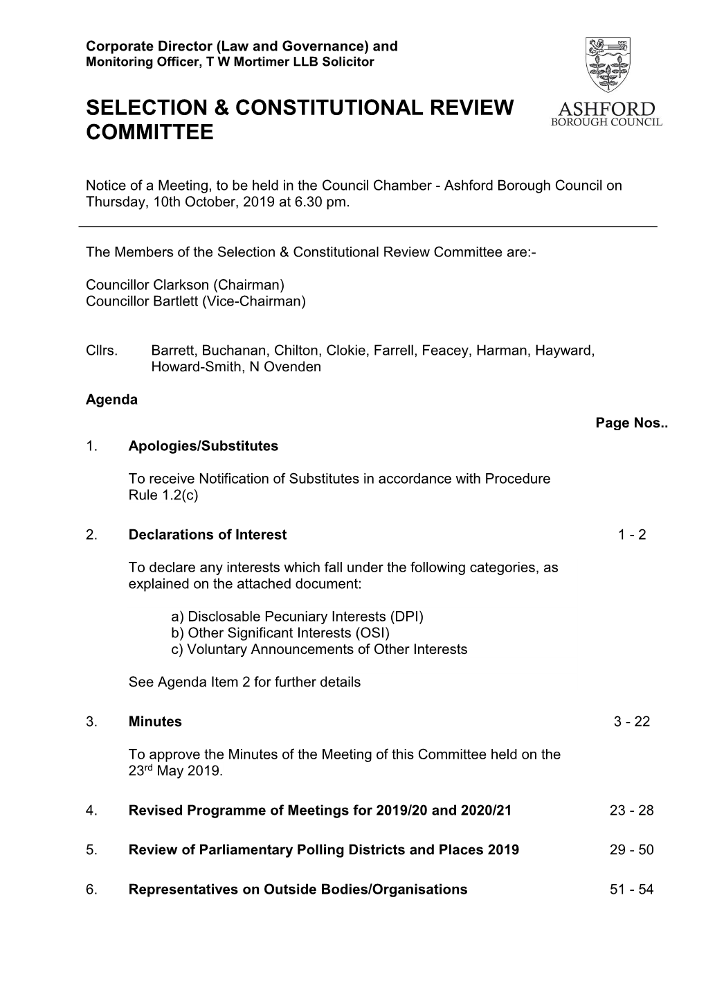 (Public Pack)Agenda Document for Selection & Constitutional Review