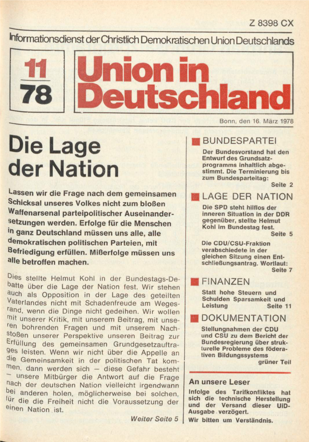 UID 1978 Nr. 11, Union in Deutschland