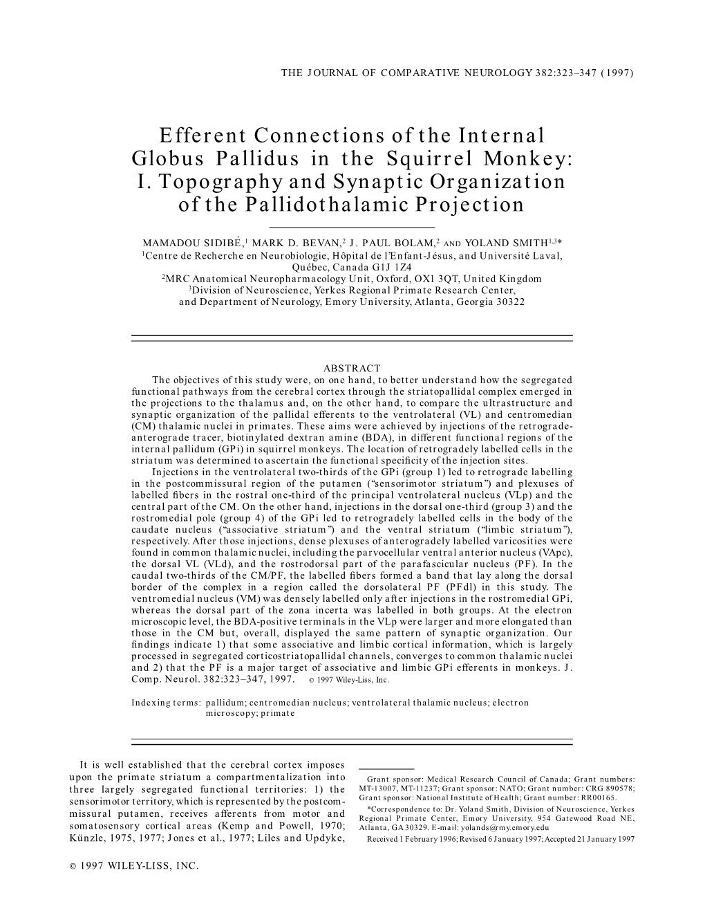 Efferent Connections of the Internal Globus Pallidus in the Squirrel Monkey: I