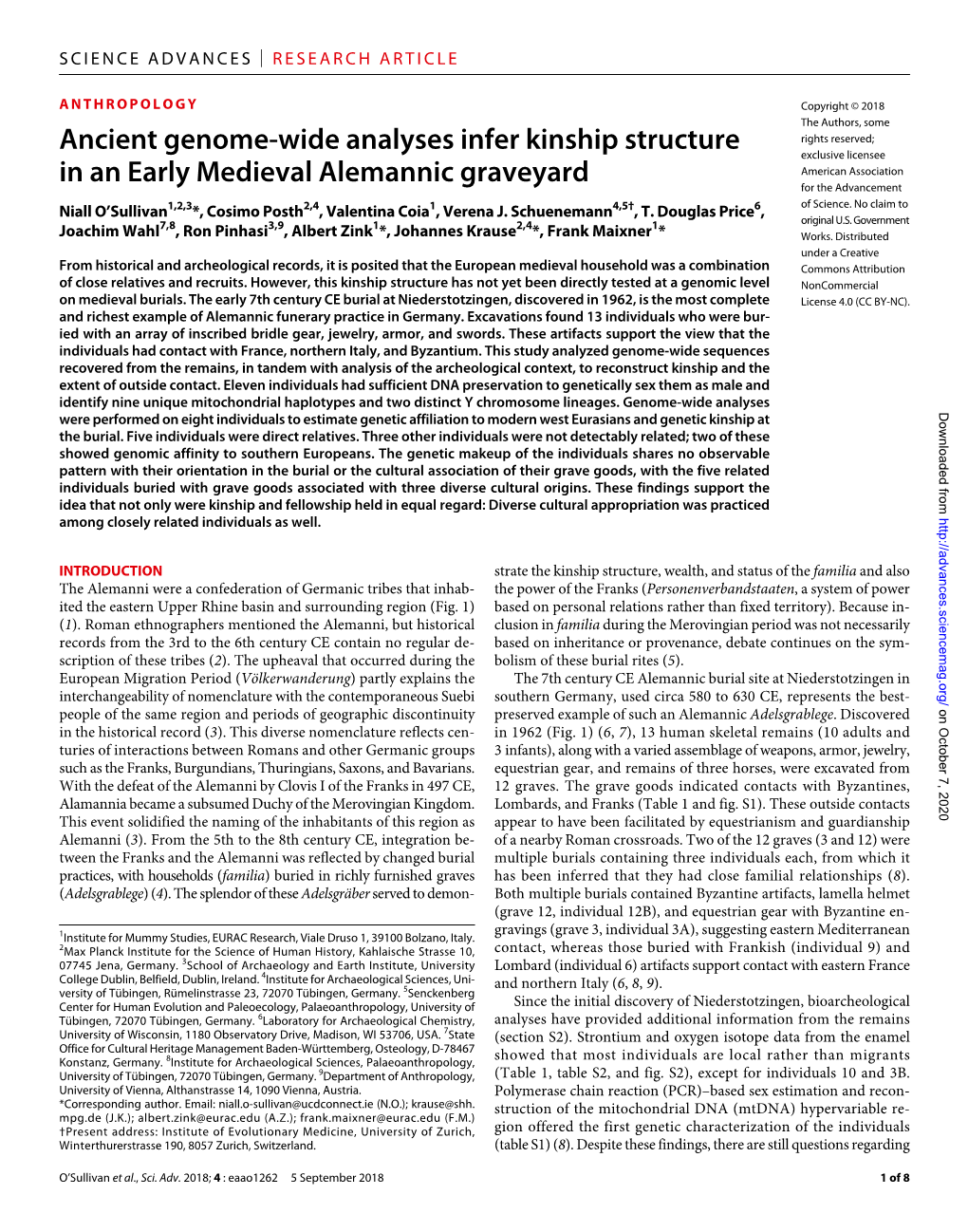 Ancient Genome-Wide Analyses Infer Kinship Structure in an Early Medieval Sequenced Or Genotyped Men