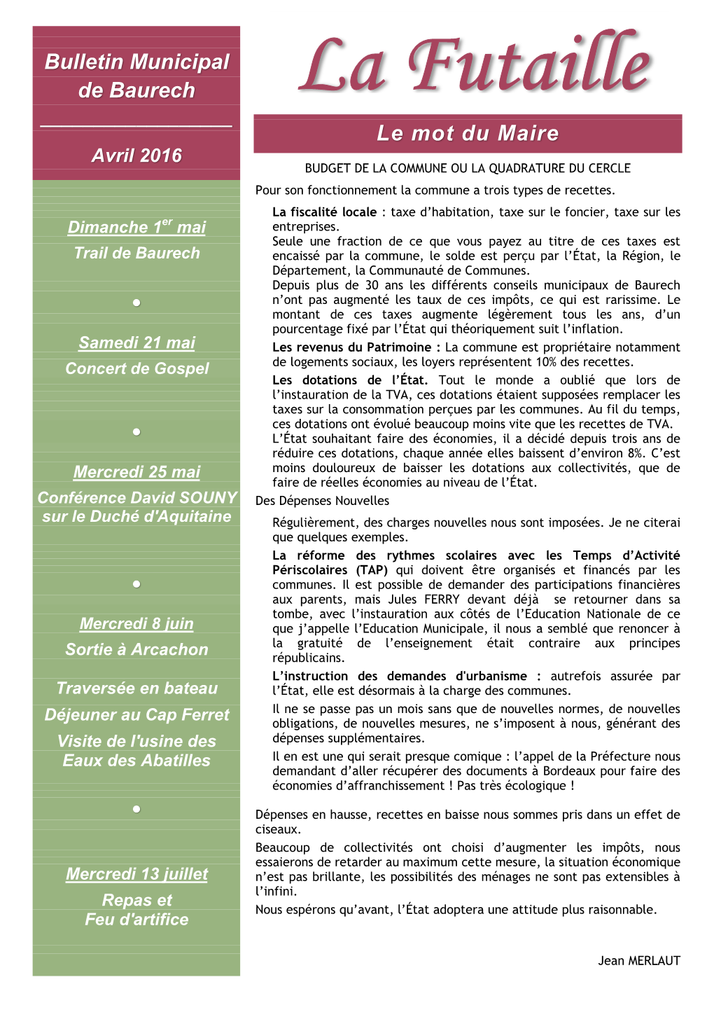 Bulletin Municipal De Baurech Le Mot Du Maire