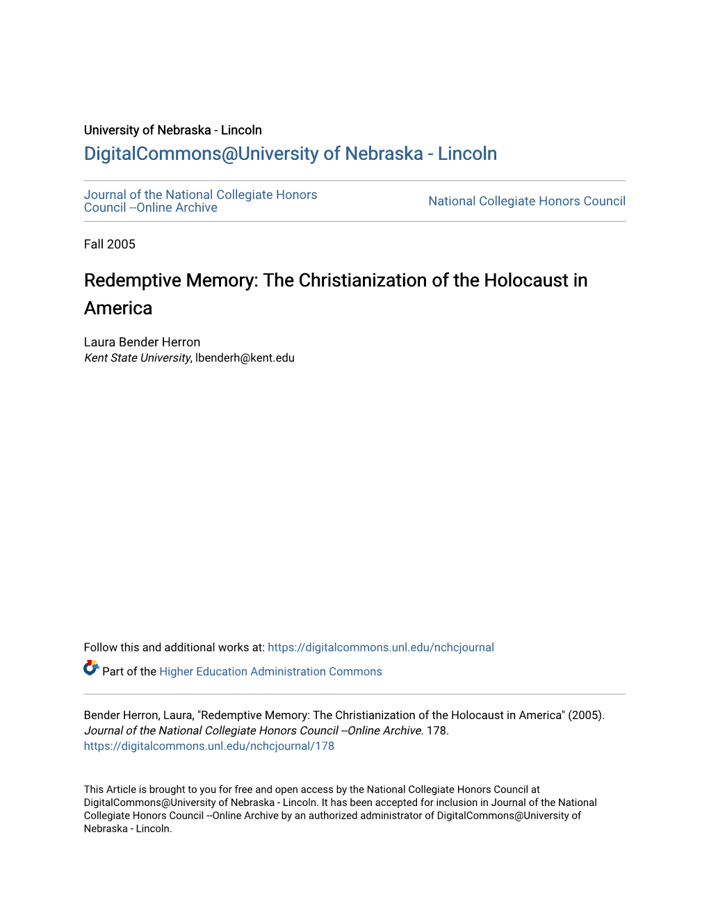 Redemptive Memory: the Christianization of the Holocaust in America