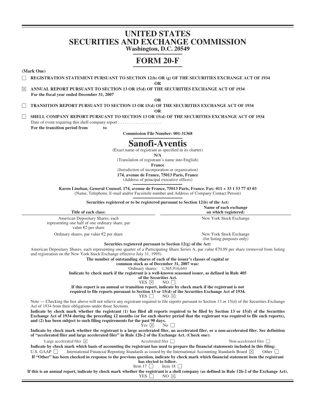 Sanofi-Aventis 2007 Form 20-F